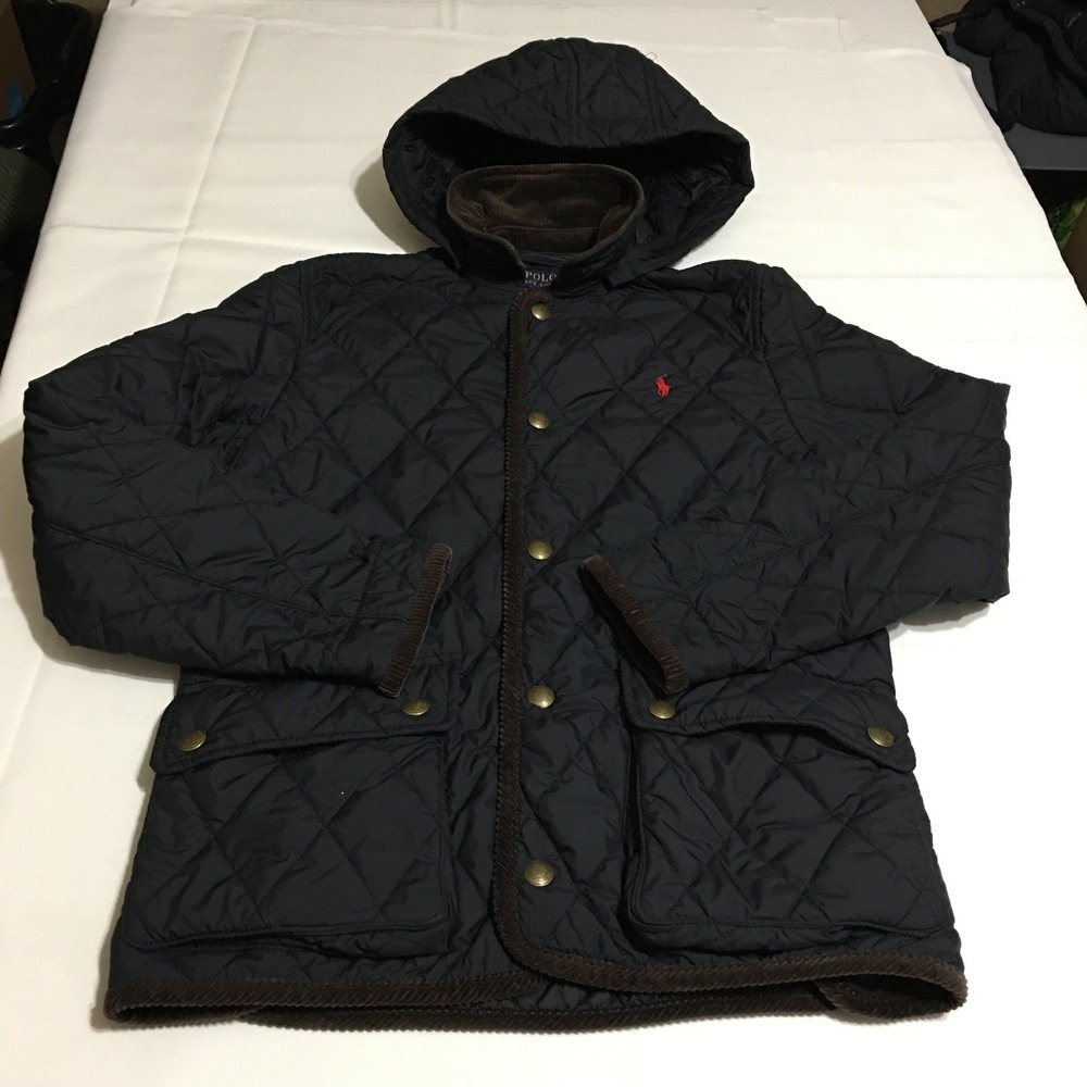 Polo Ralph Lauren Quilted Hooded Jacket Boys XL Black Corduroy Trim
